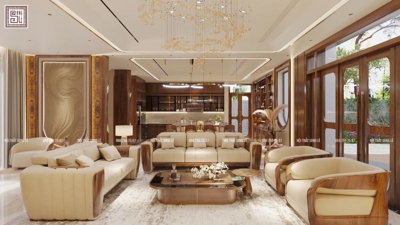 Báo giá nội thất phòng khách gỗ óc chó