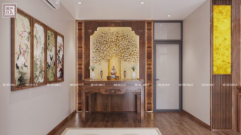 Báo giá thi công nội thất phòng thờ gỗ óc chó