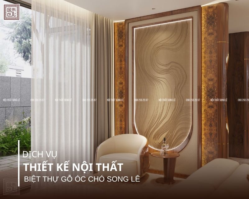 Dịch vụ thiết kế nội thất biệt thự gỗ óc chó cao cấp 