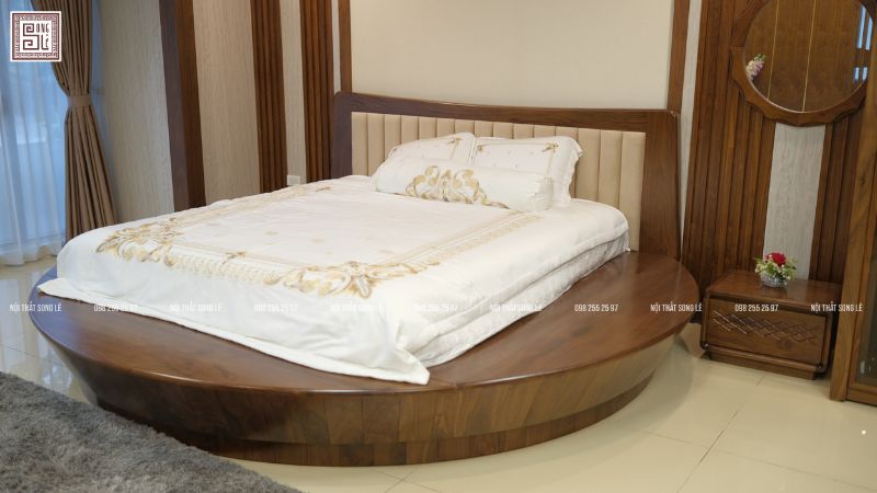 Giường ngủ gỗ óc chó thiết kế tròn