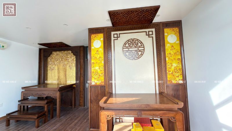 Hình ảnh thực tế thi công nội thất phòng thờ biệt thự Quảng Ninh