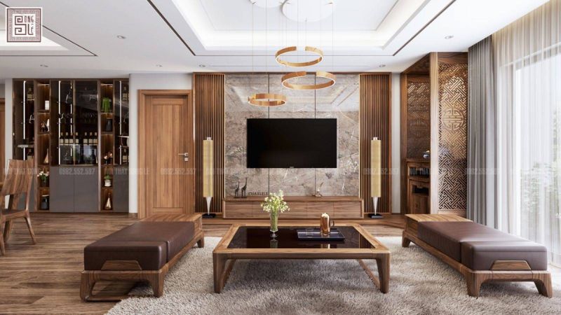 Không gian phòng khách chung cư 60m2