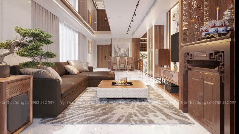 Mẫu căn Penthouse Duplex gỗ óc chó 