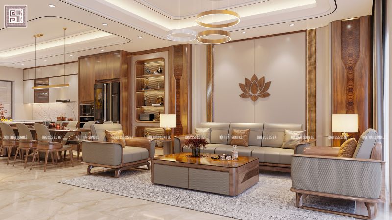 Không gian phòng cách với thiết kế sang trọng từ gỗ óc chó