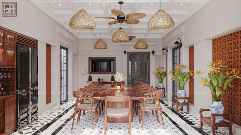 Phòng ăn gỗ óc phong cách Indochine