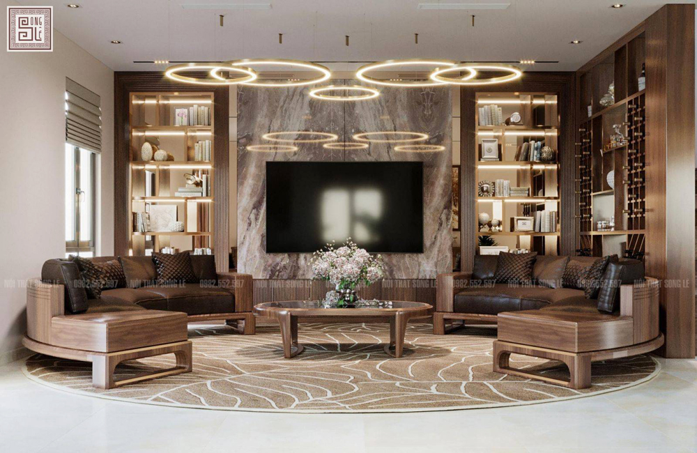 Sofa gỗ óc chó bo cong