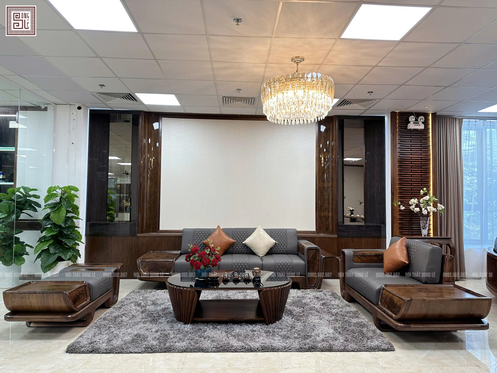 Sofa gỗ óc chó chân thuyền