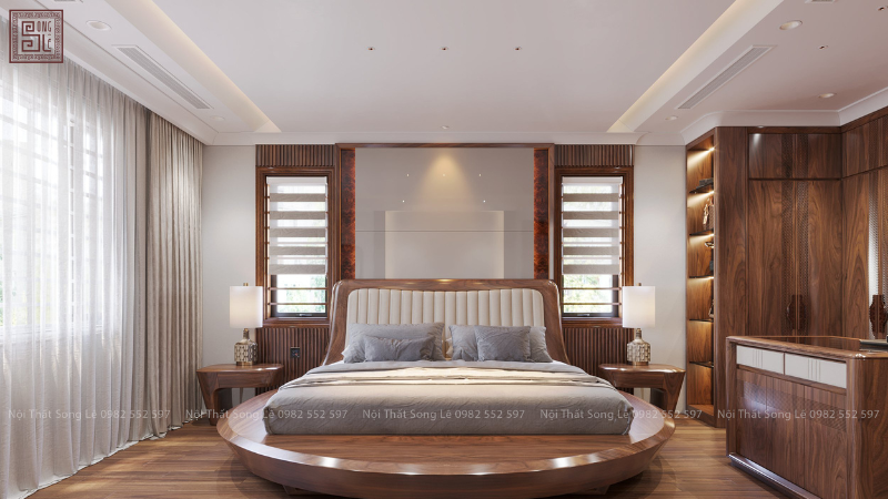 Thiết kế nội thất phòng ngủ gỗ óc chó