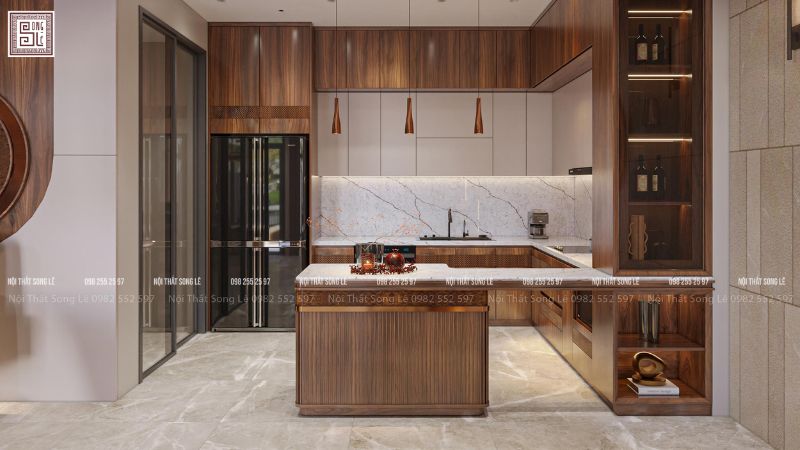 Phòng bếp với tủ bếp thiết kế thông minh