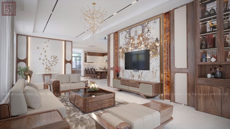 Sofa gỗ óc chó với da bò Italy