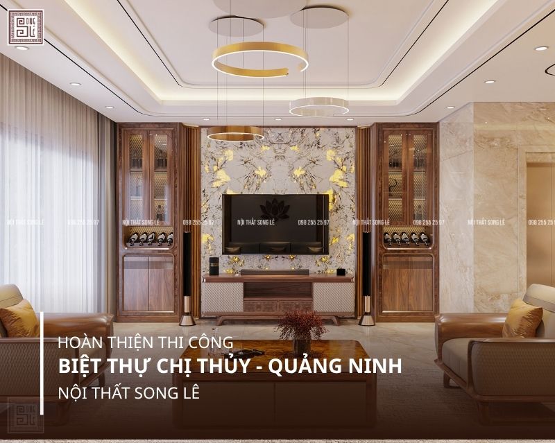 Thi công nội thất biệt thự gỗ óc chó Quảng Ninh - Biệt thự nhà chị Thủy 