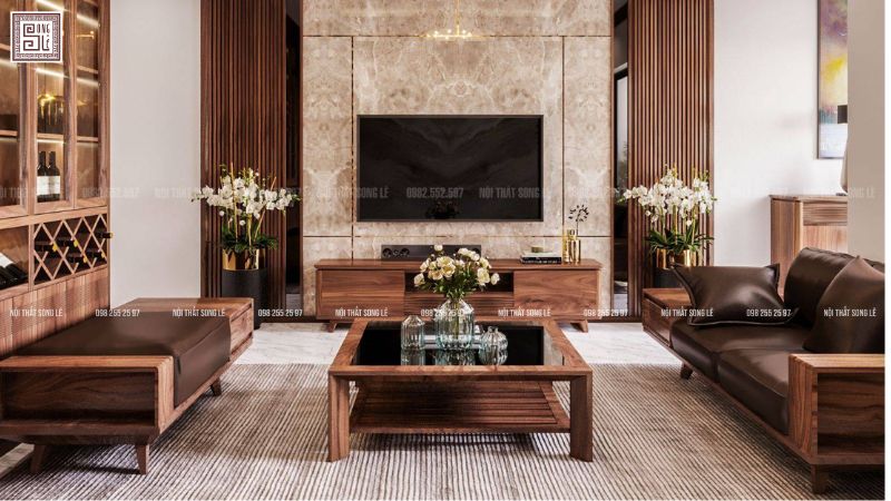 Thi công nội thất chung cư gỗ óc chó phong cách hiện đại