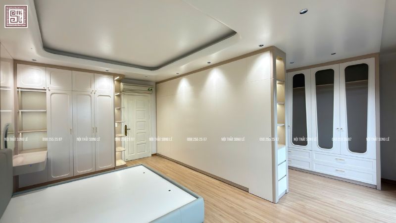 Thi công nội thất phòng ngủ tone trắng
