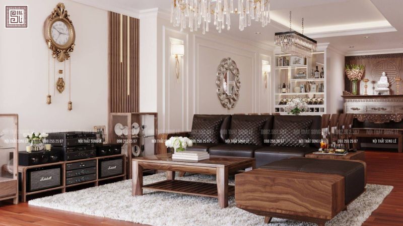 Thiết kế nội thất chung cư gỗ óc chó