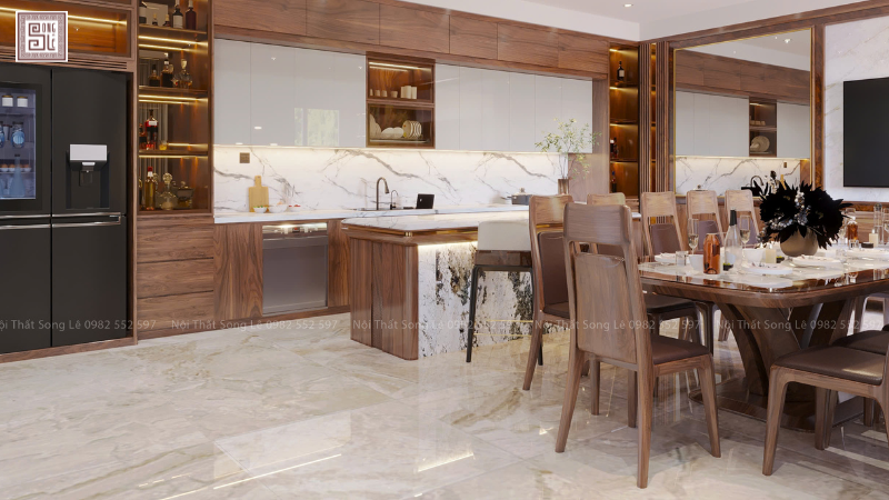 Thiết kế nội thất chung cư phòng ăn kết hợp với bếp