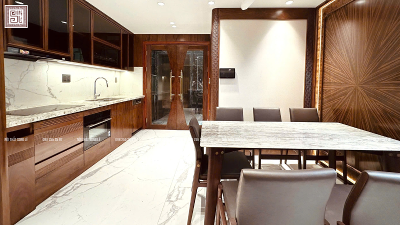 Thiết kế nội thất phòng ăn gỗ óc chó