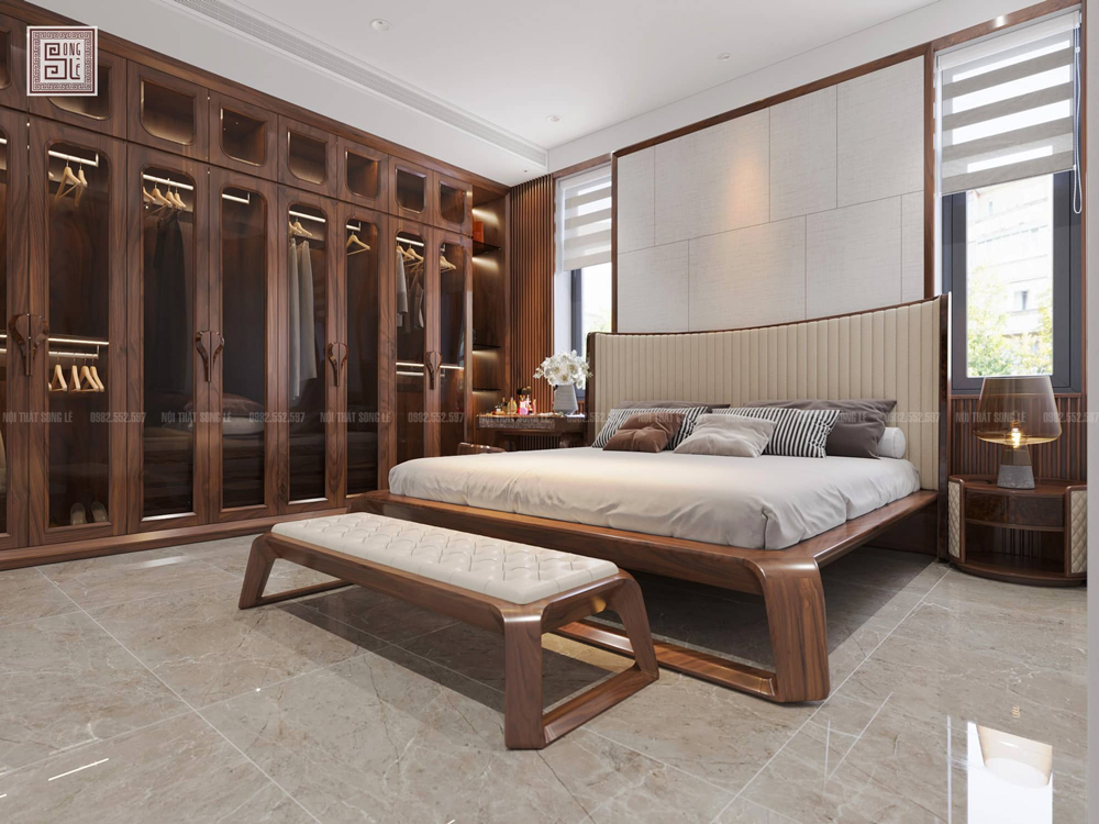 Thiết kế thi công nội thất gỗ óc chó phòng ngủ