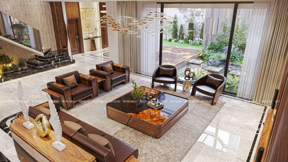 Thiết kế thi công nội thất gỗ óc chó phòng khách