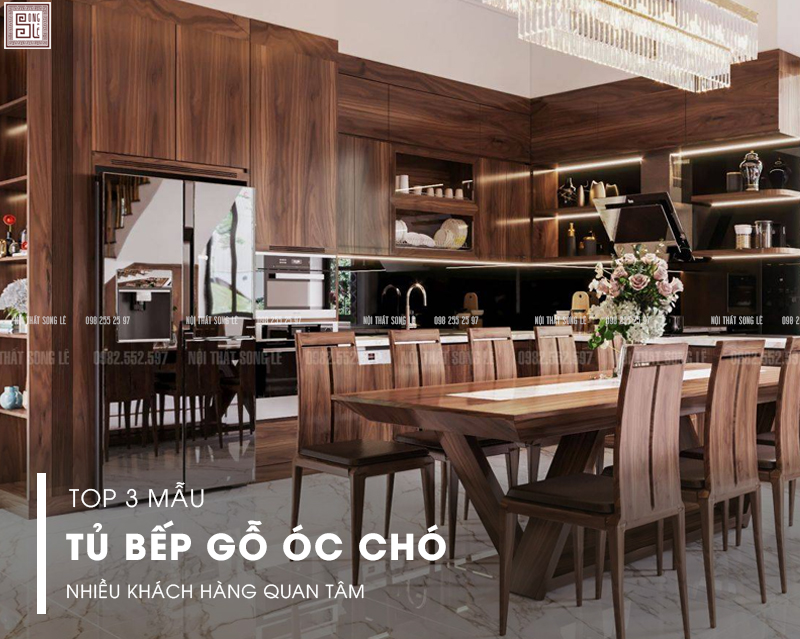 3 mẫu tủ bếp gỗ óc chó được nhiều khách hàng quan tâm hiện nay