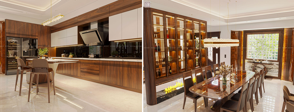 Nội thất phòng bếp gỗ óc chó