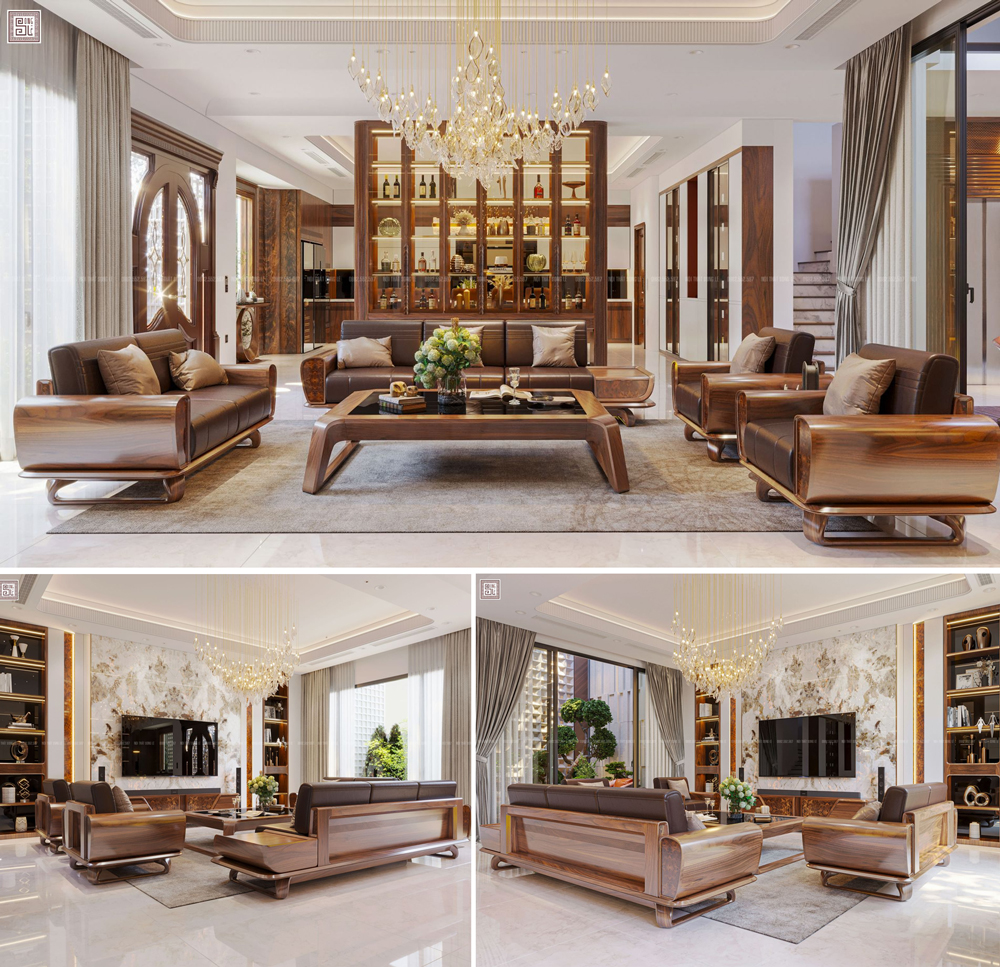 Nội thất phòng khách gỗ óc chó