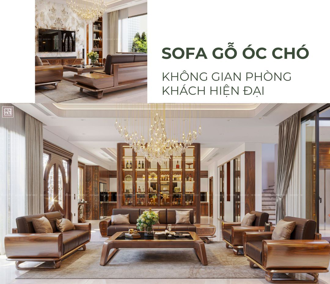 Sofa gỗ óc chó cao cấp - Mẫu đẹp, sang trọng cho phòng khách hiện đại
