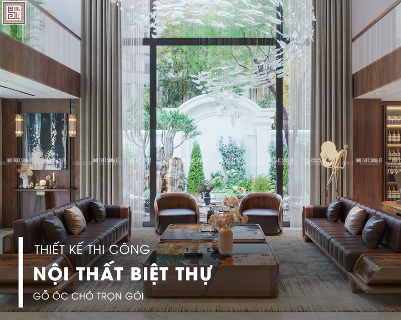 Đơn vị thiết kế, thi công nội thất biệt thự gỗ óc chó trọn gói