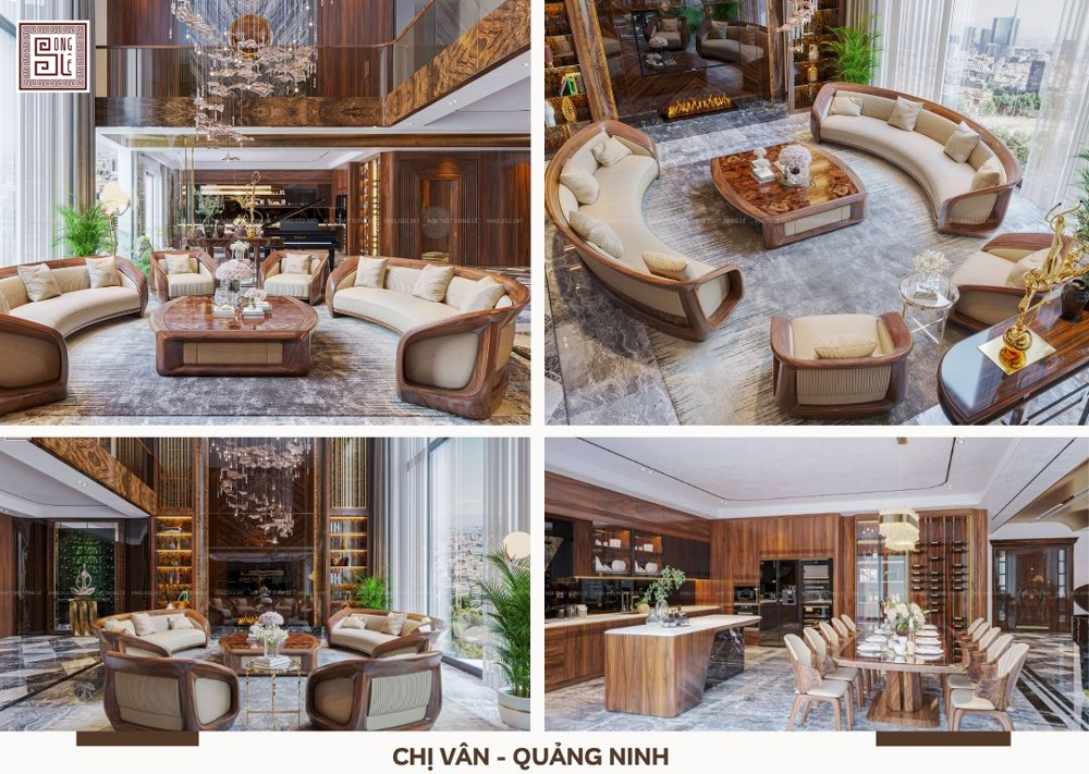 Thiết kế nội thất biệt thự gỗ óc chó Chị Vân - Quảng Ninh