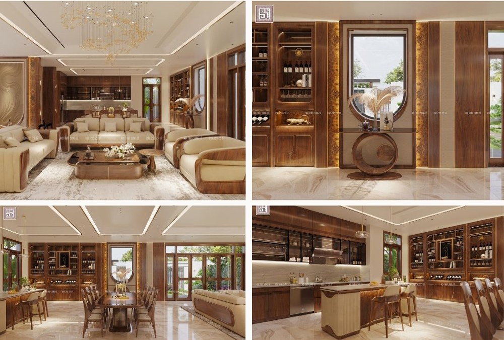 Thiết kế nội thất biệt thự gỗ óc chó 300m² tại Hải Phòng