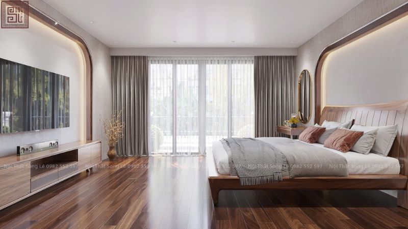 ý tưởng thiết kế phòng ngủ chung cư gỗ óc chó 